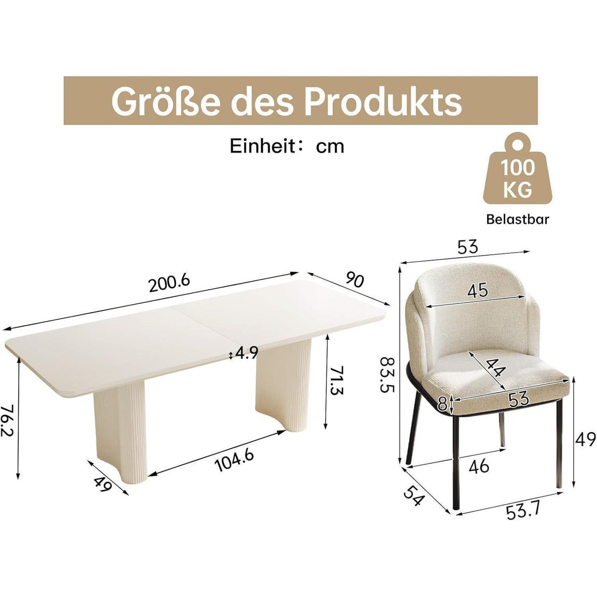 Essgruppe 5-teilig Creme Weiß – Skandinavisch Modern