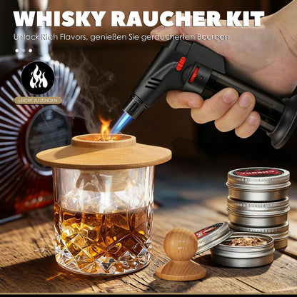 Whisky Räucher Set mit Brenner & 4 Holzsorten – Geschenk für Männer
