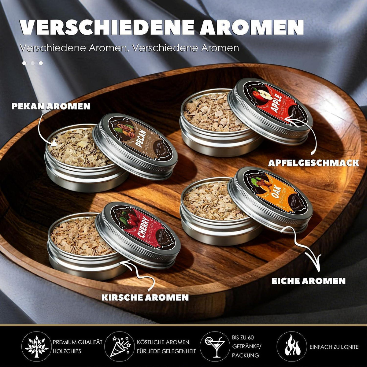 Whisky Räucher Set mit Brenner & 4 Holzsorten – Geschenk für Männer
