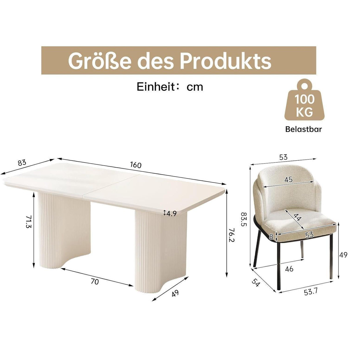 7-teilige Essgruppe Creme Weiß – Skandinavisch Modern