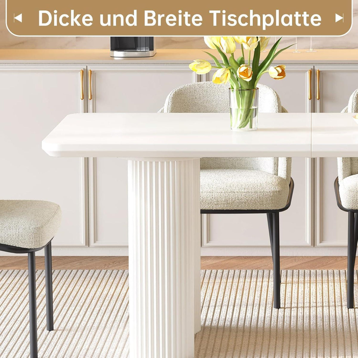 7-teilige Essgruppe Creme Weiß – Skandinavisch Modern
