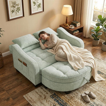 Schlafsofa Klein mit Hocker & Kissen – Cyan