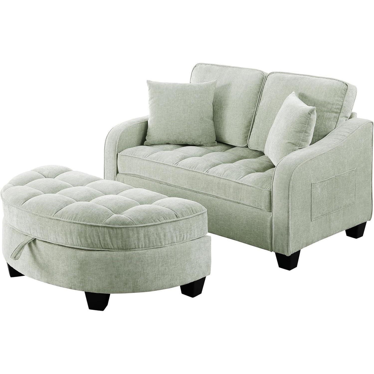 Schlafsofa Klein mit Hocker & Kissen – Cyan