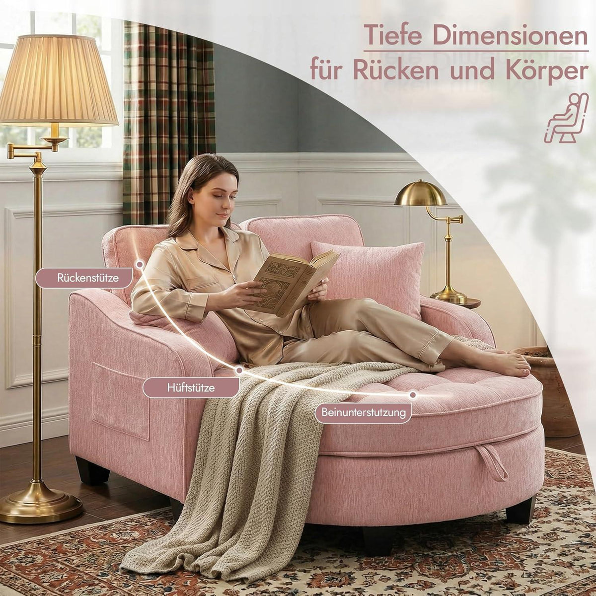 Schlafsofa Klein Rosa – 2-in-1 mit Hocker & Kissen