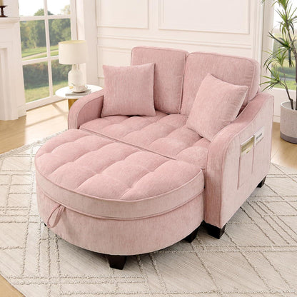 Schlafsofa Klein Rosa – 2-in-1 mit Hocker & Kissen