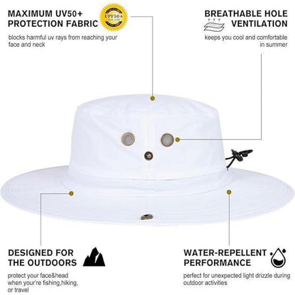 Sonnenhut UPF 50 mit breiter Krempe & Kinnriemen – Weiß