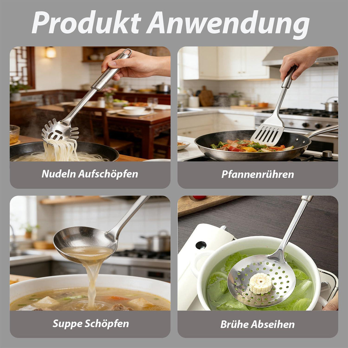 10-teiliges Küchenhelfer Set Edelstahl, Hitzebeständig