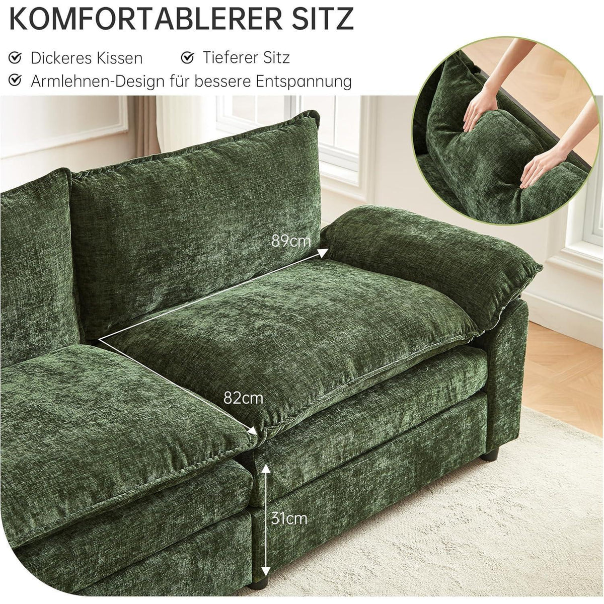JIEXI Ecksofa mit Schlaffunktion, Grün – Modernes Wohnzimmer Sofa