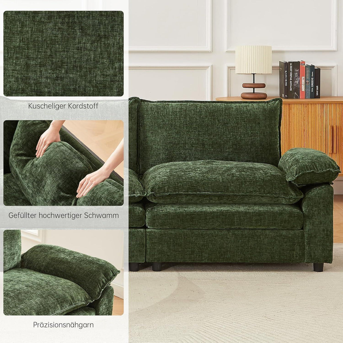 JIEXI Ecksofa mit Schlaffunktion, Grün – Modernes Wohnzimmer Sofa