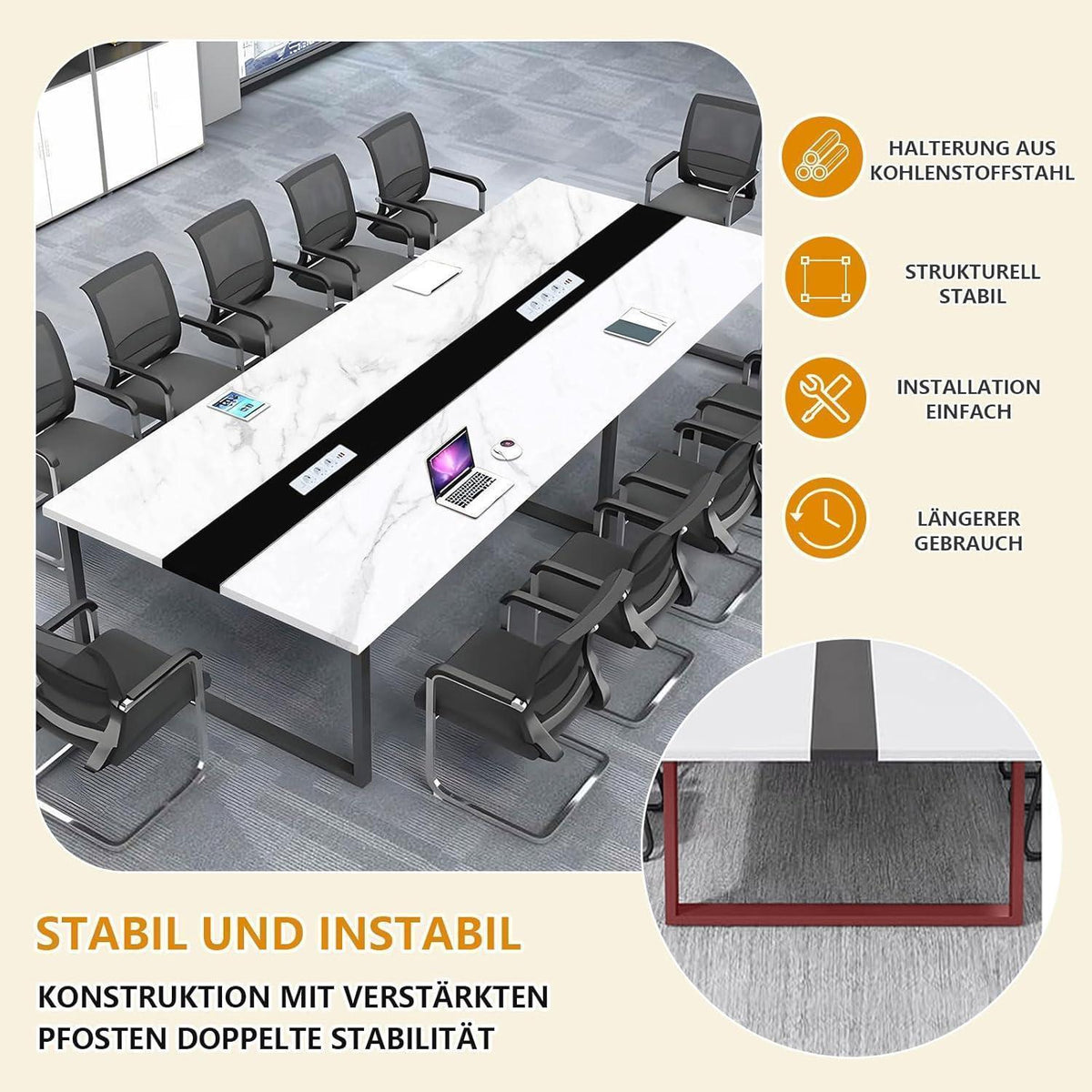 Konferenztisch M1 – Großes Besprechungstisch mit Kabelmanagement