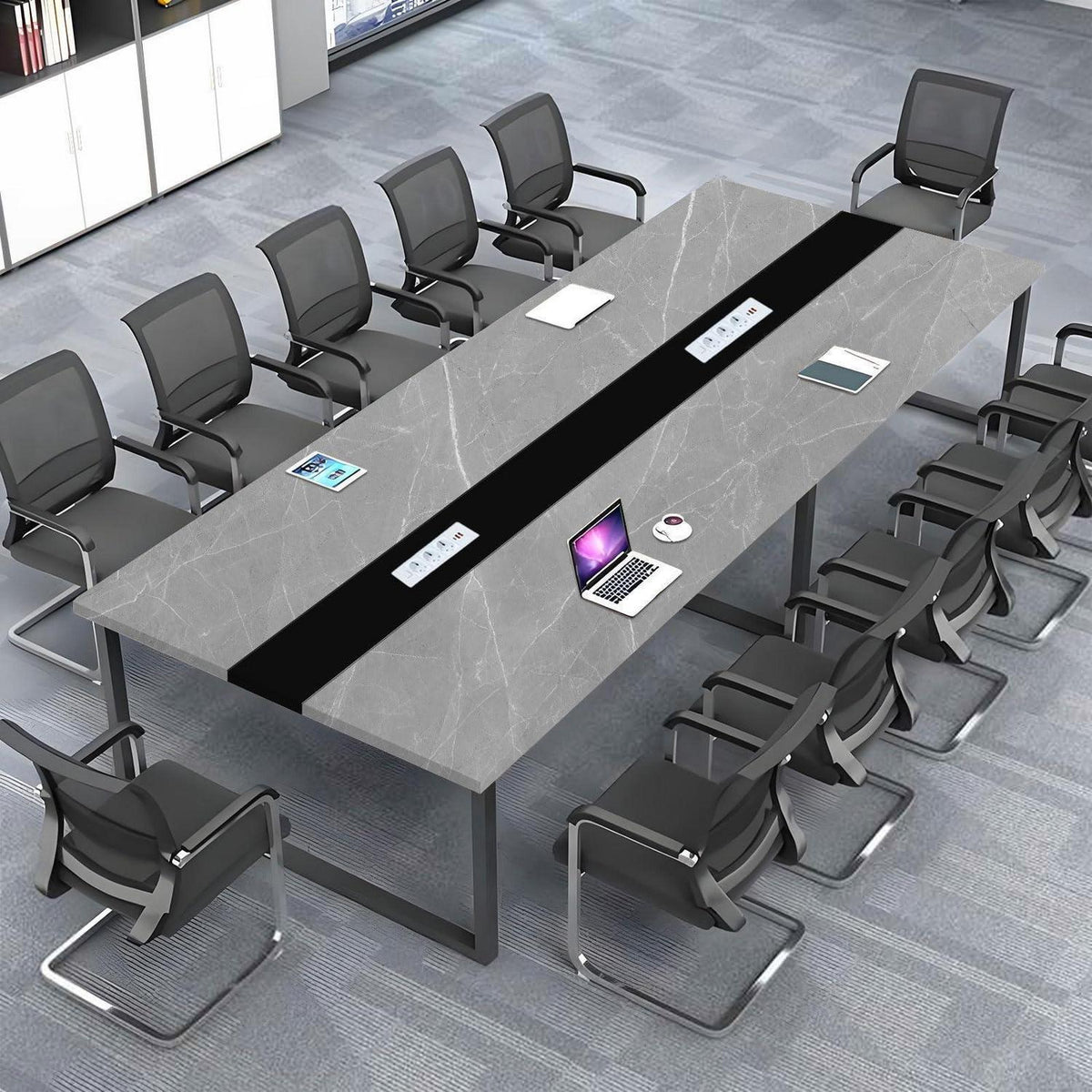 Konferenztisch groß mit Kabeldurchführung – Modernes Büro Meeting Tisch