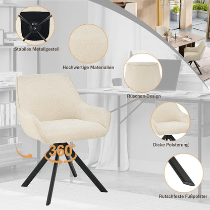 Drehbarer Esszimmerstuhl Set 6er – Cremeweiß, Chenille & Metallgestell
