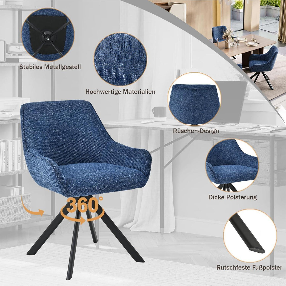Drehbarer Esszimmerstuhl Set Dunkelblau – Modern & Komfortabel