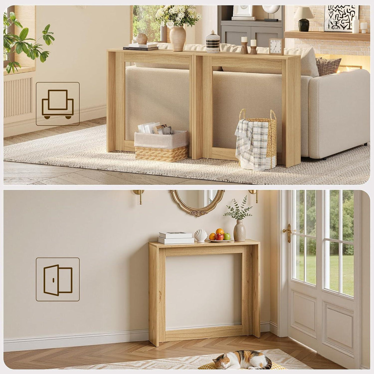 Schmaler Konsolentisch mit Stauraum – Naturfarben, 75x20x75cm