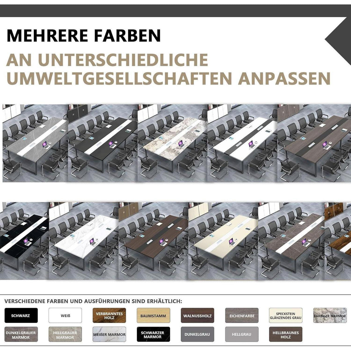 Konferenztisch 240x80cm mit Kabeldurchführung – Modern & Stabil