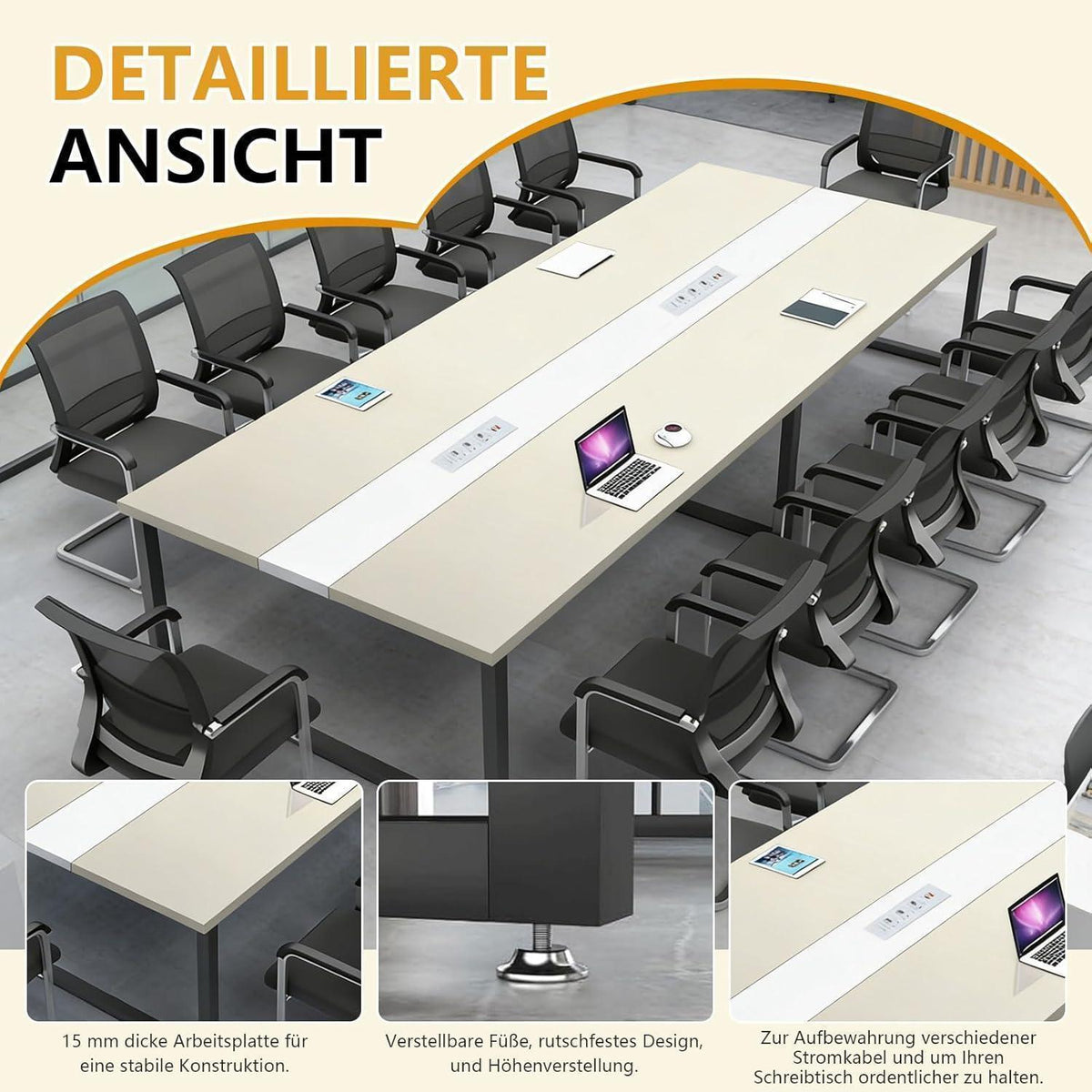 Konferenztisch M 400x80x74cm – Modern & Mit Kabeldurchführung