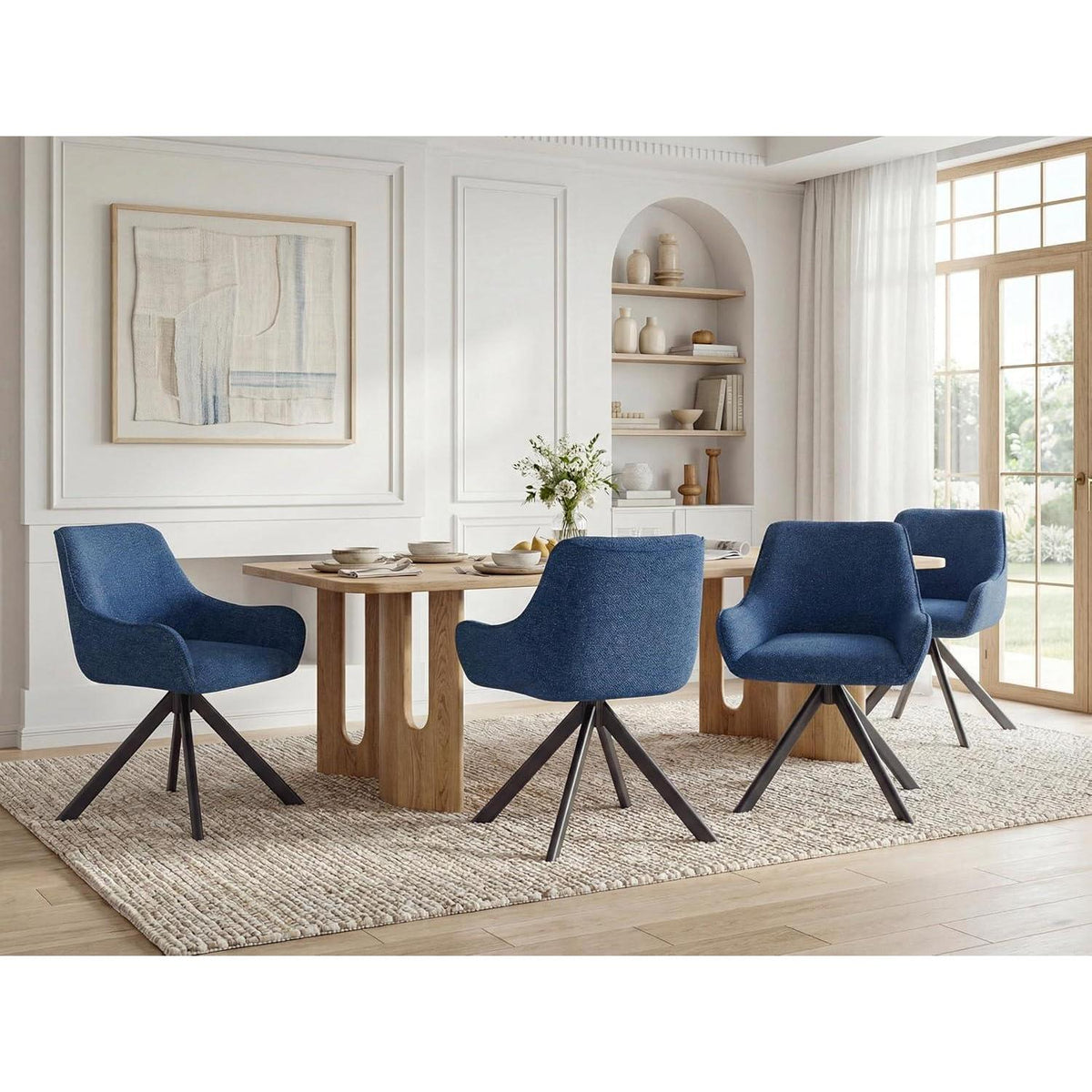 Drehbarer Esszimmerstuhl Set Dunkelblau – 6er Set mit Armlehne