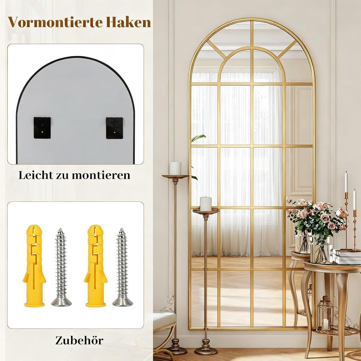 Ganzkörperspiegel mit Metallrahmen, Gold – 165 x 60 cm