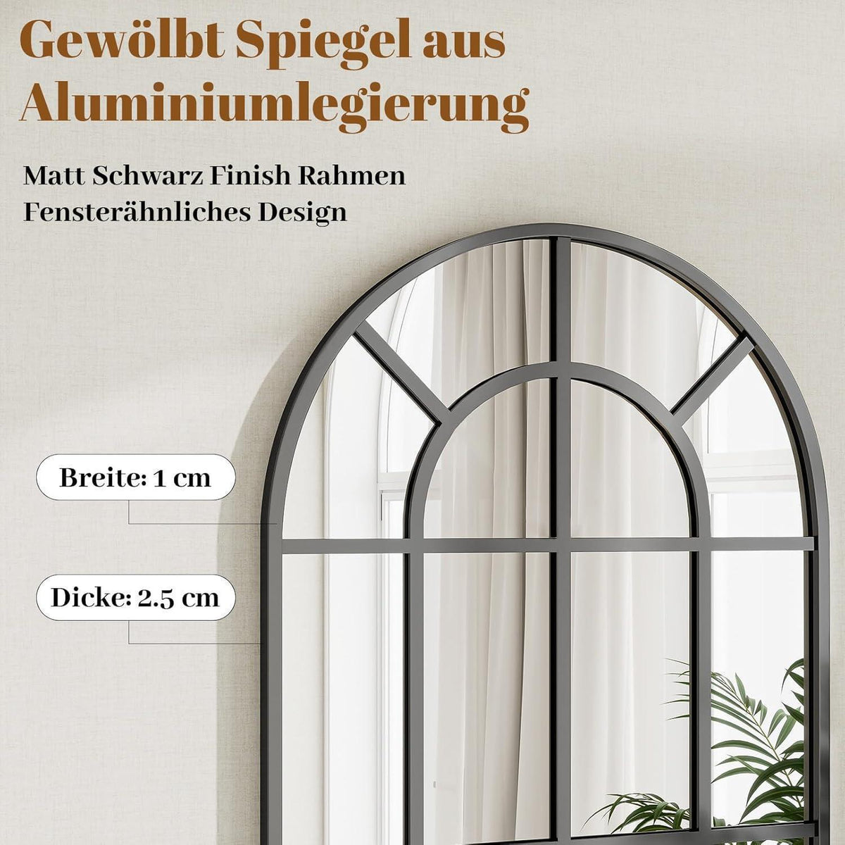 Ganzkörperspiegel Bogen 180x76cm Schwarz – Stand- & Wandspiegel