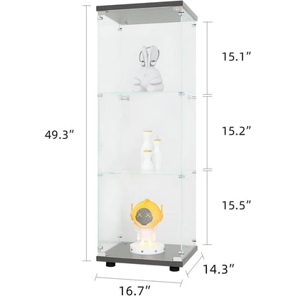 Standvitrine mit Schloss | Glasvitrine Schwarz 1 Tür 3 Böden