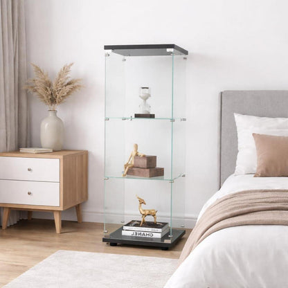 Standvitrine mit Schloss | Glasvitrine Schwarz 1 Tür 3 Böden