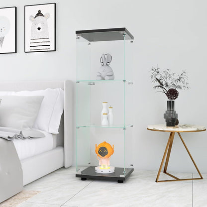 Standvitrine mit Schloss | Glasvitrine Schwarz 1 Tür 3 Böden