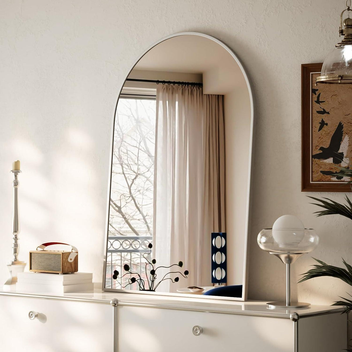 Silberner Bogen-Wandspiegel 91x61 cm – Modern & Dekorativ