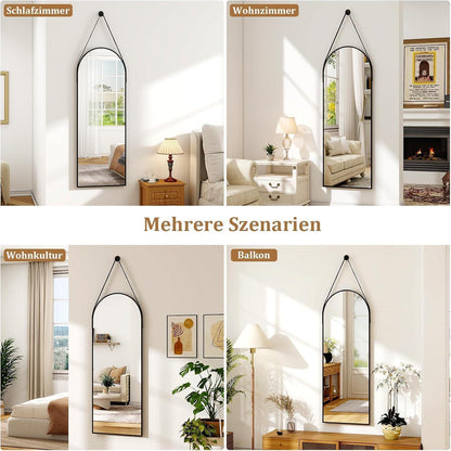 Ganzkörperspiegel 120x40cm mit Band & Aluminiumrahmen in Lederoptik