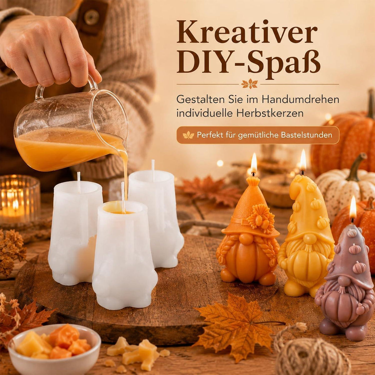 Silikonform Kürbiszwerg für Herbstdeko, Kerzen & Seifen