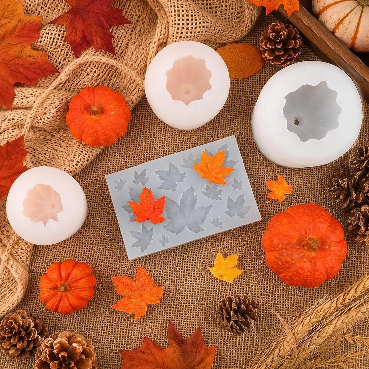 Silikonform Herbst Kürbis & Ahornblatt für Kerzen & Seifen