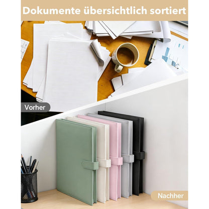Fächermappe A4 – 12 Fächer, Etiketten, Grau in Lederoptik