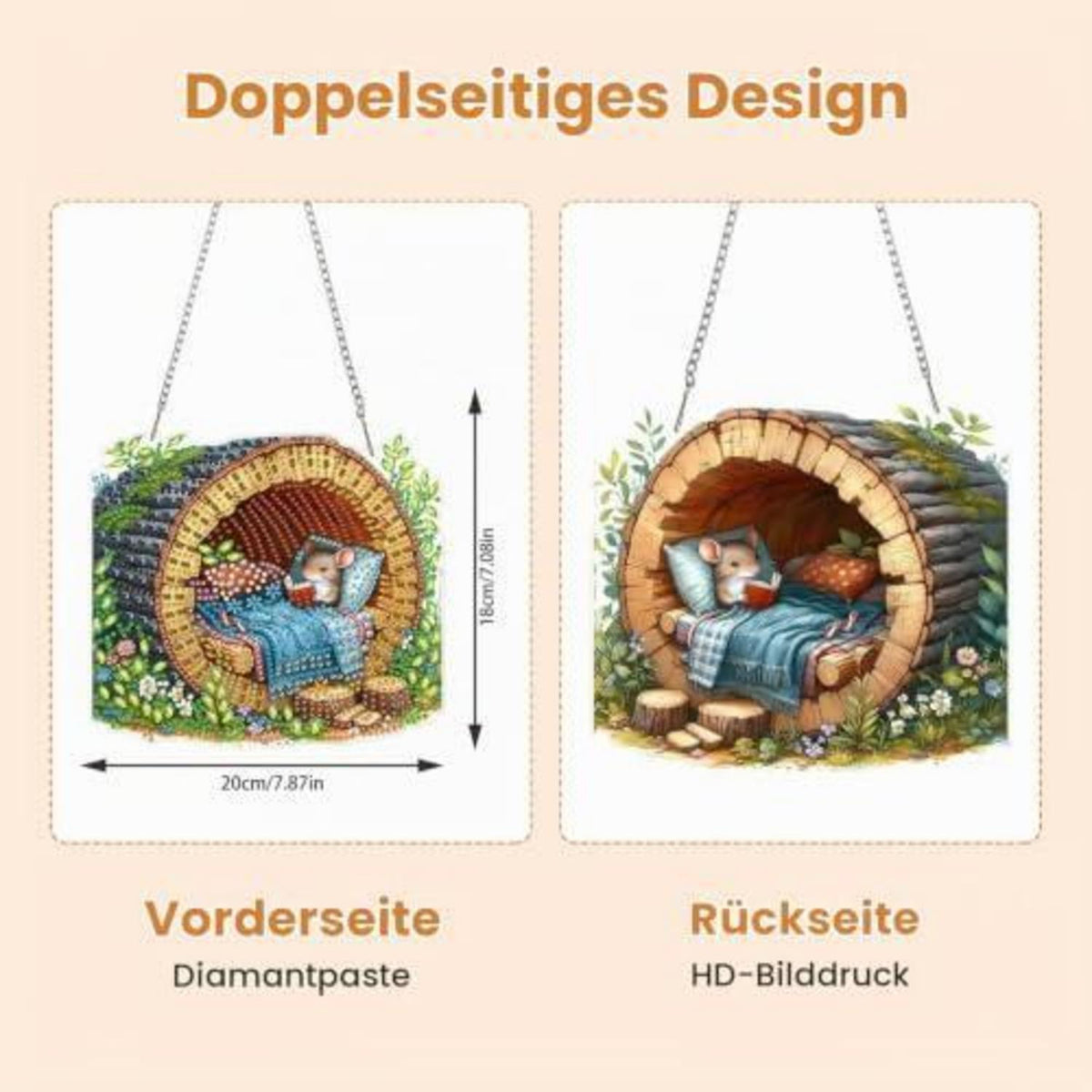 Diamant Painting Anhänger Baumhöhle mit Kette – DIY Fensterdeko