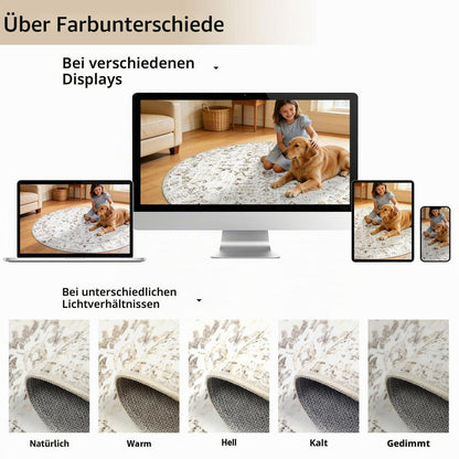 Runder Waschtbarer Teppich 180cm – Vintage Beige Kurzflor
