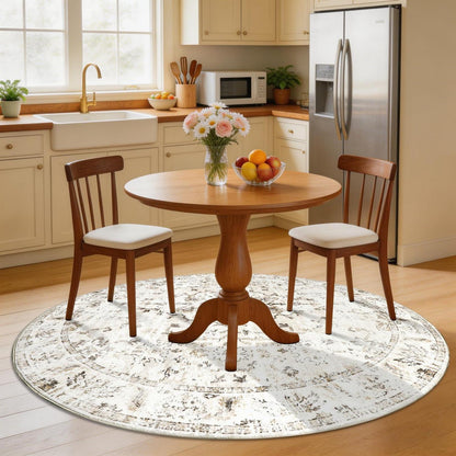 Runder Waschtbarer Teppich 180cm – Vintage Beige Kurzflor