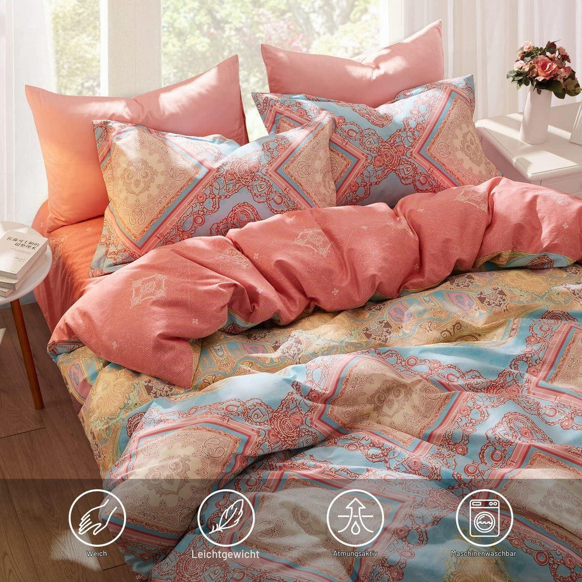 Boho Bettwäsche Set Rosa 155x220 cm Baumwolle