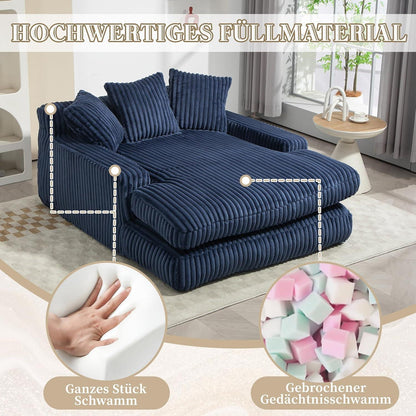 Boneless Couch: Bequemes Cord-Schlafsofa mit 3 Kissen (Marineblau)