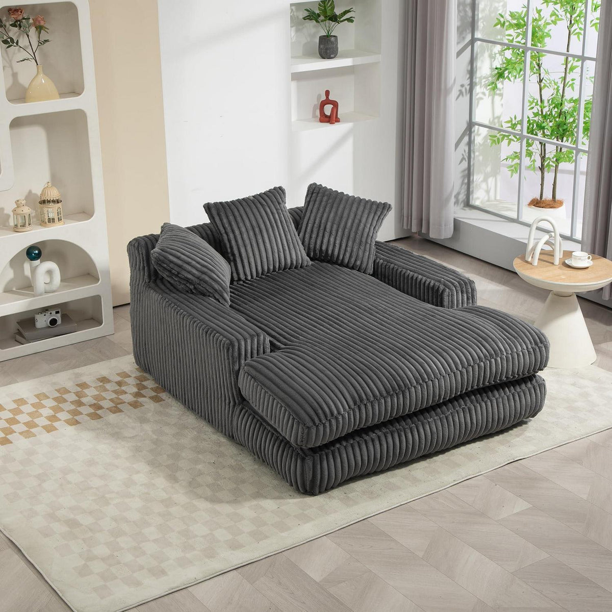 Boneless Couch: Bequemes Cord-Schlafsofa mit 3 Kissen (Dunkel Grau)