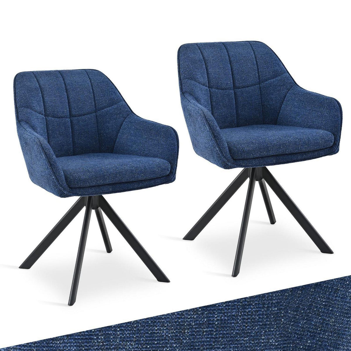 Drehbare Esszimmerstühle 2er Set Dunkelblau – Chenille & 360°
