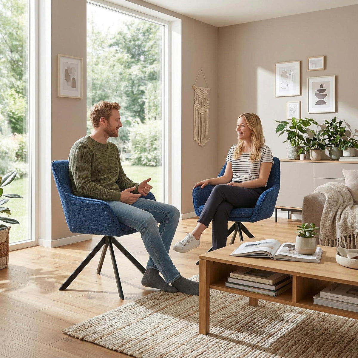 Drehbare Esszimmerstühle 2er Set Dunkelblau – Chenille & 360°