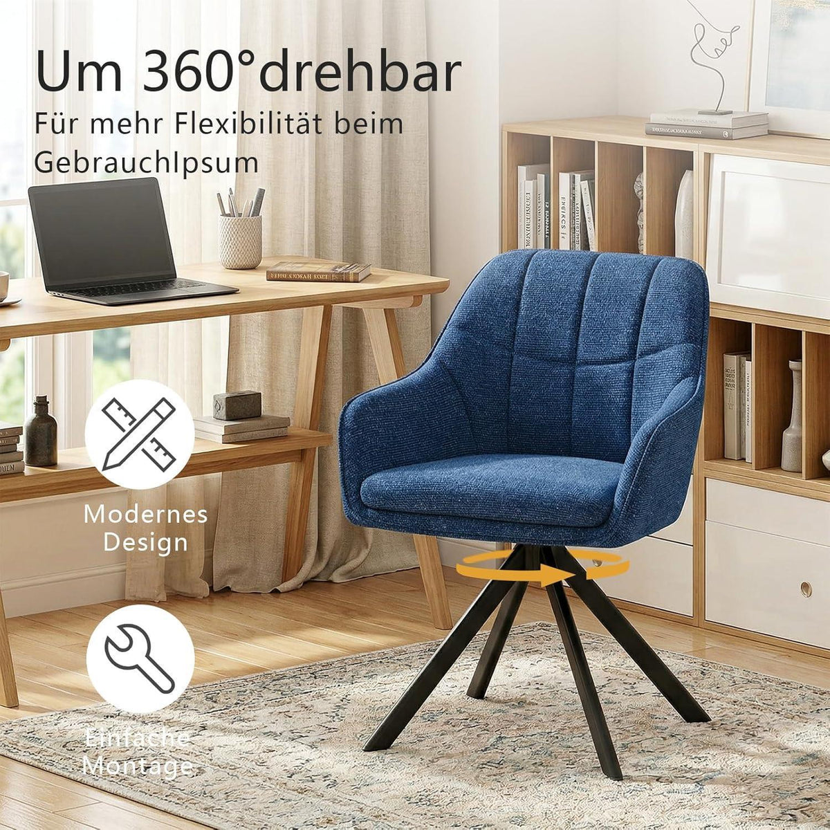 Drehbare Esszimmerstühle 2er Set Dunkelblau – Chenille & 360°