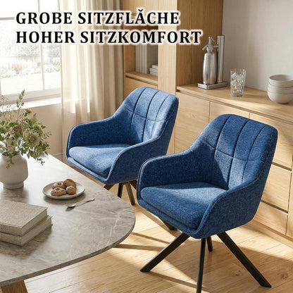 Drehbare Esszimmerstühle 2er Set Dunkelblau – Chenille & 360°