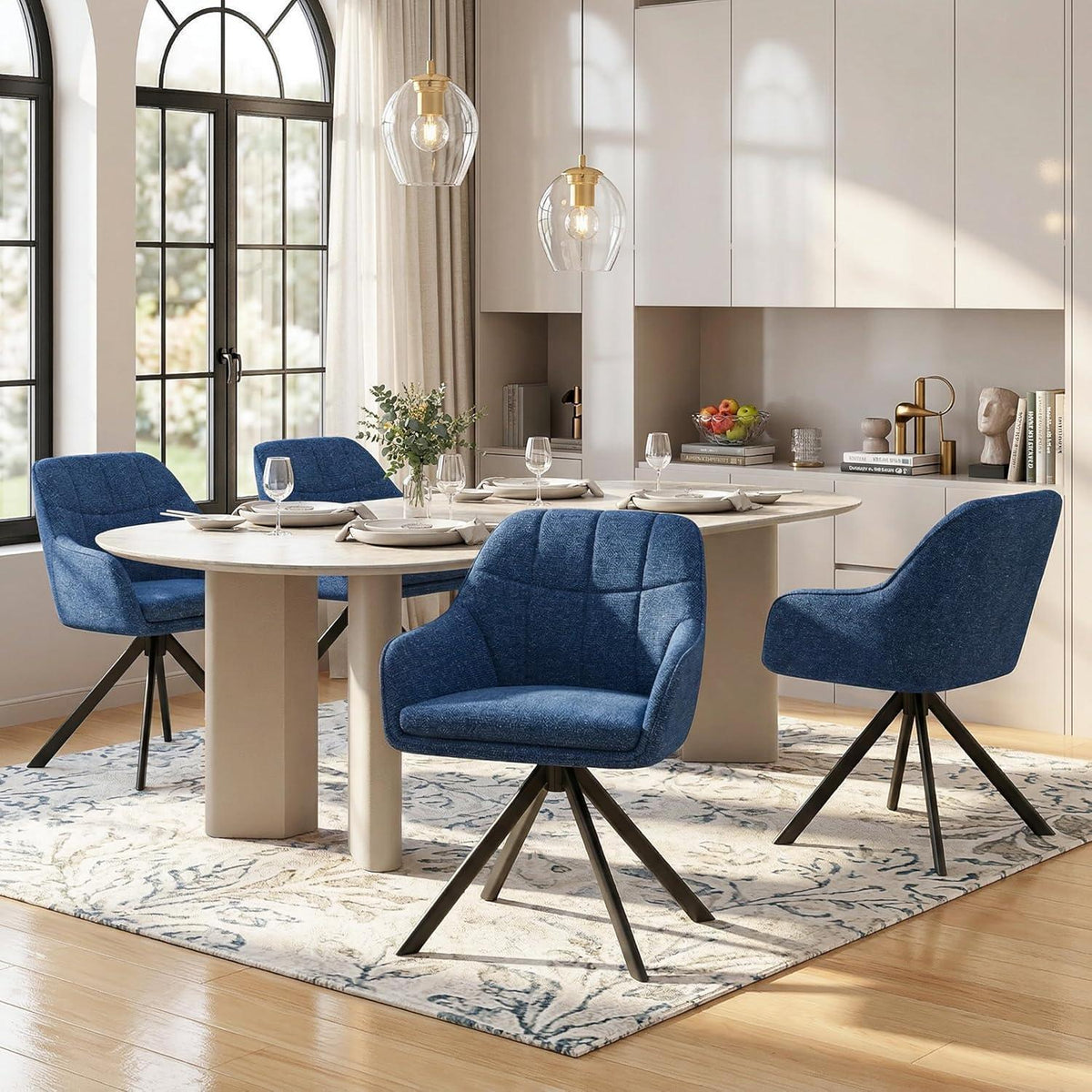 Drehbare Esszimmerstühle 2er Set Dunkelblau – Chenille & 360°