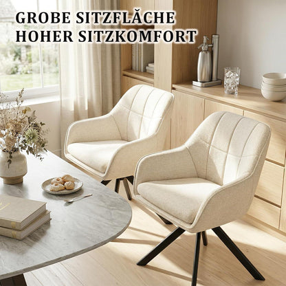 Drehbare Esszimmerstühle 2er Set – Cremeweiß, 360° Komfort