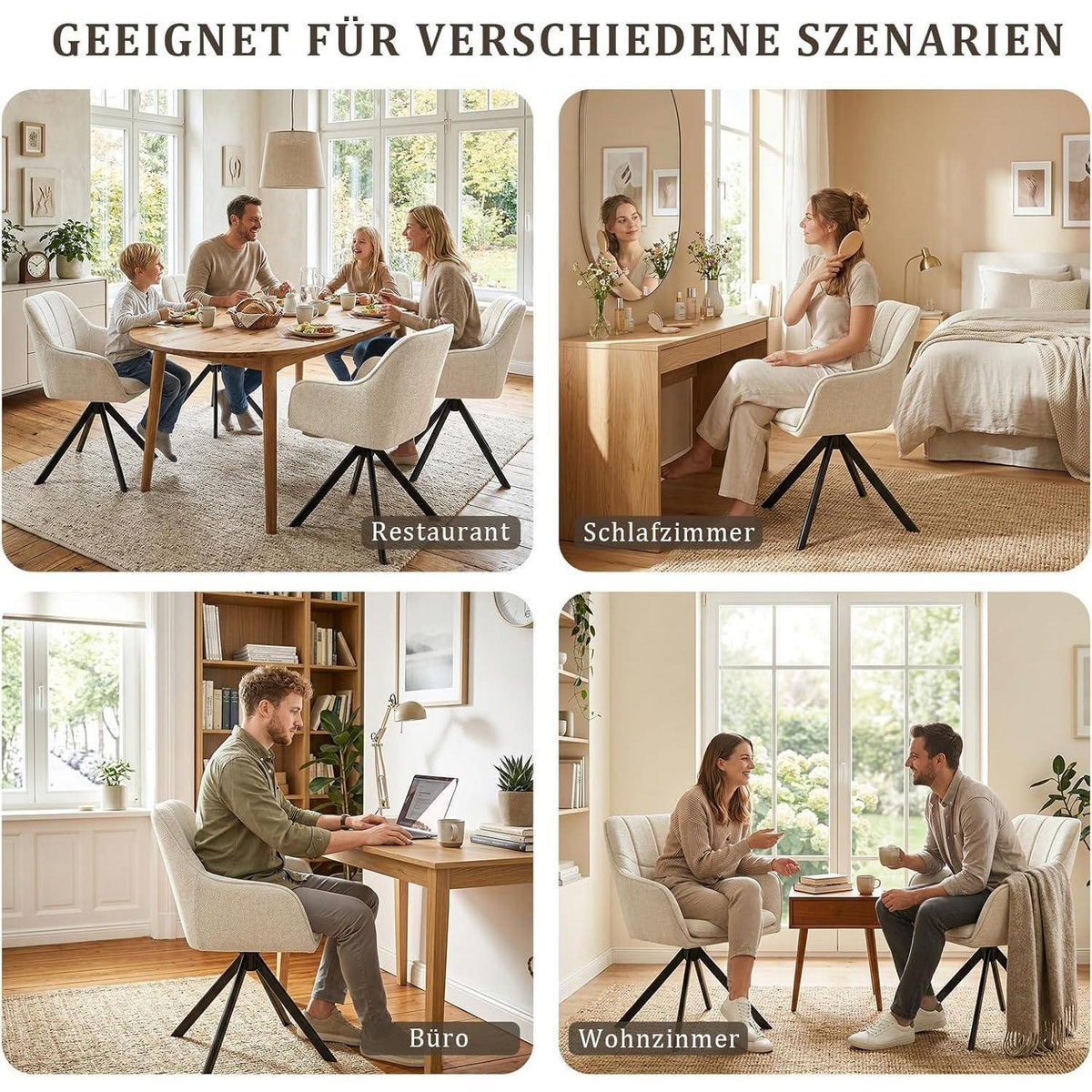 Drehbare Esszimmerstühle 2er Set – Cremeweiß, 360° Komfort