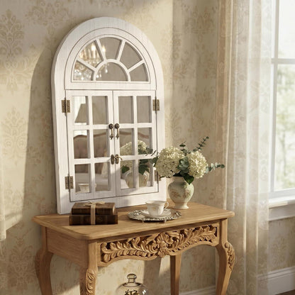 Klappbarer Fenster-Wandspiegel Holzrahmen Weiß 60x90