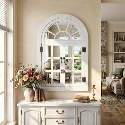 Klappbarer Fenster-Wandspiegel Holzrahmen Weiß 60x90