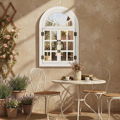 Klappbarer Fenster-Wandspiegel Holzrahmen Weiß 60x90
