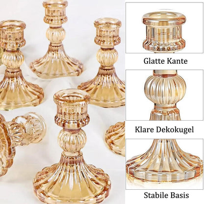 Kerzenhalter Glas Gold, 2er Set 10cm Gestreift Kristall