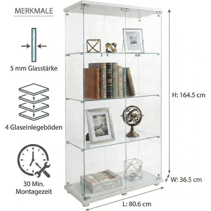 Glasvitrine Standvitrine Modern mit 2 Türen & 4 Böden