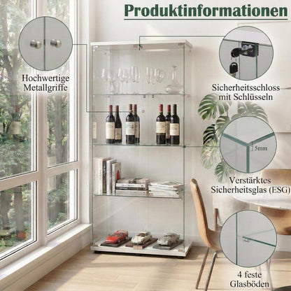 Glasvitrine Standvitrine Modern mit 2 Türen & 4 Böden